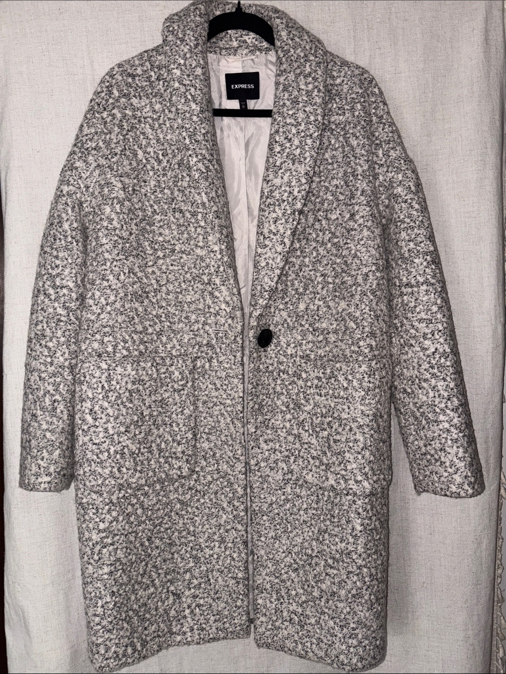 Express Women's wool blend grey and white one-button closure coat